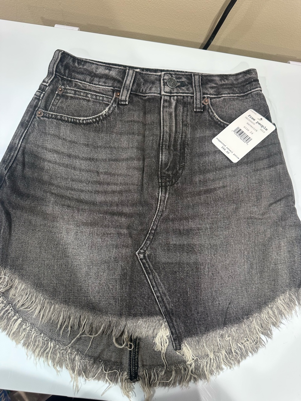 Free People High-Rise Washed Grey Denim Skirt